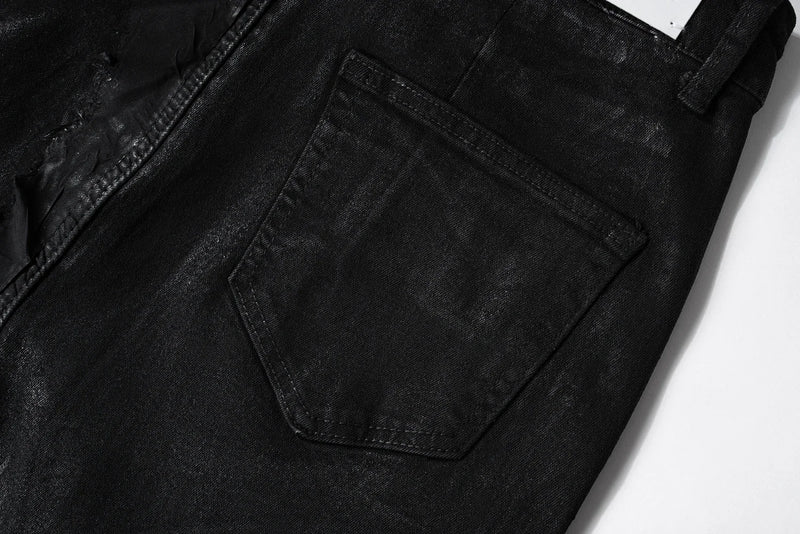 y2k streetwear wax leather strecth jeans for men and women ropa hombre baggy flare pants oversized straight denim trousers unique jeans style 4267