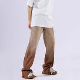 rainbowtouches mens washed jeans vintage high street gradient fashion trends zipper jeans loose straight long pant casual pants unique jeans style 3505