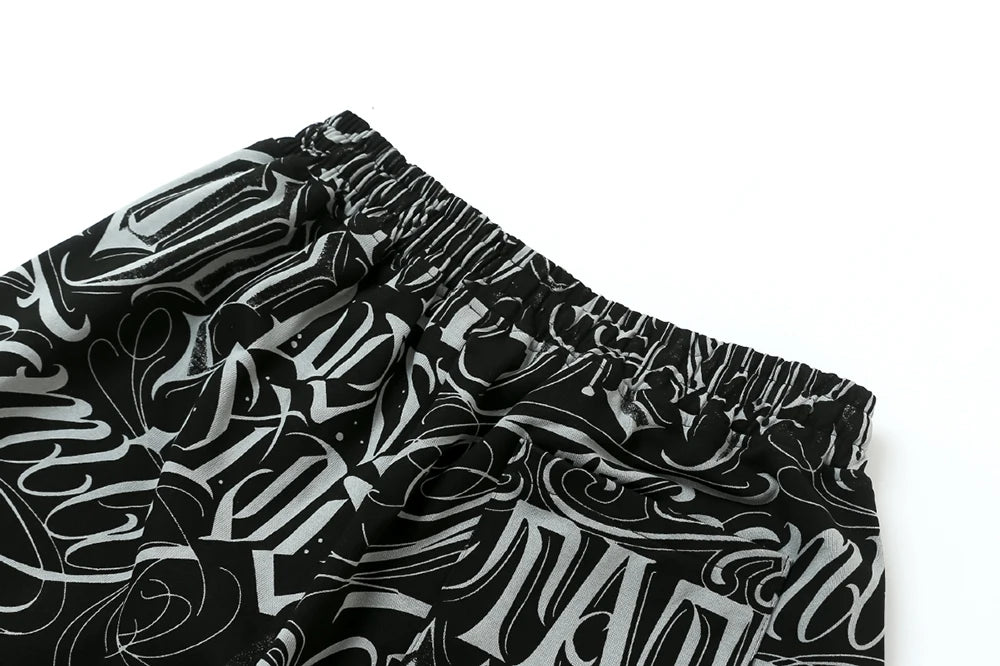streetwear west coast full print floral over knee shorts for men summer patchwork wide leg baggy five points pants oversized unique shorts style 3617