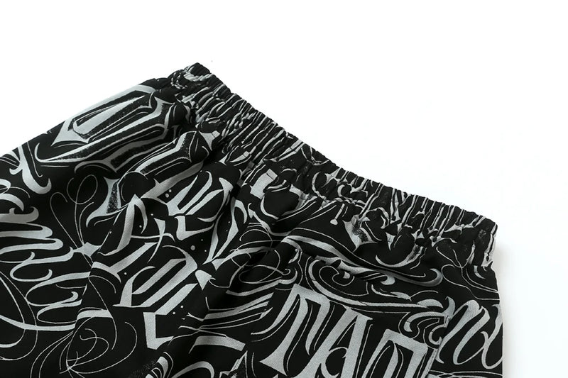 streetwear west coast full print floral over knee shorts for men summer patchwork wide leg baggy five points pants oversized unique shorts style 3617