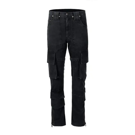 high street multi pockets tooling pants men army green cargo pants hip hop mopping trousers with band unique cargo style 201