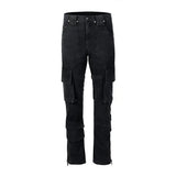 high street multi pockets tooling pants men army green cargo pants hip hop mopping trousers with band unique cargo style 201