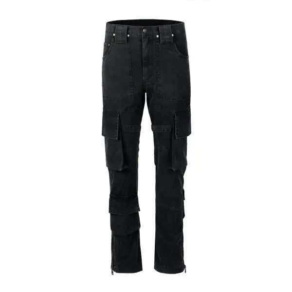 high street multi pockets tooling pants men army green cargo pants hip hop mopping trousers with band unique cargo style 201