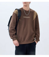 Men Handsome Splice Embroidery Fashion Loose Casual Pullover Sweatshir