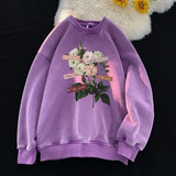 Vintage Floral Graphic Men Sweatshirt Spring Autumn Gothic Round Neck Pullover Hip Hop Streetwear Y2k Sweatshirts
