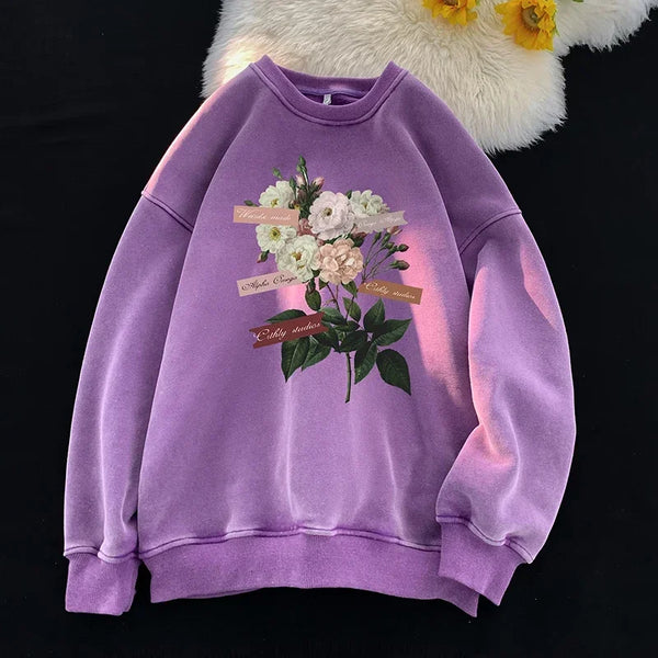 Vintage Floral Graphic Men Sweatshirt Spring Autumn Gothic Round Neck Pullover Hip Hop Streetwear Y2k Sweatshirts