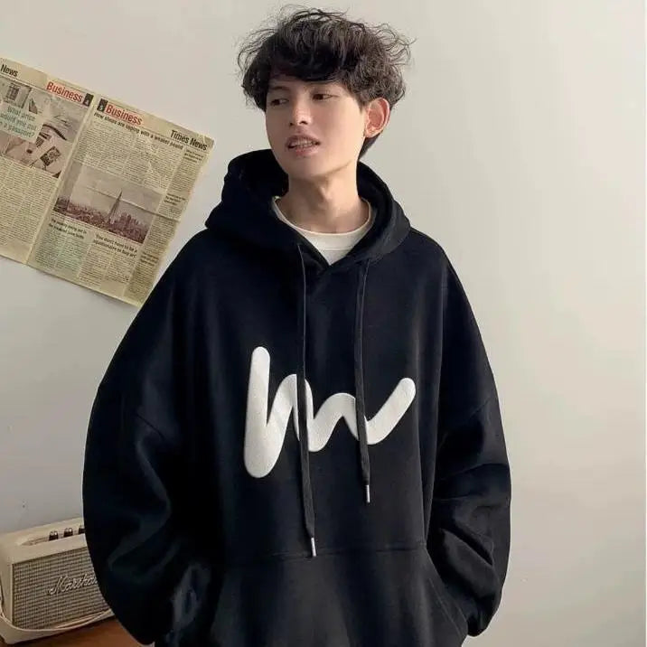 Fashionable Korean personality simple printed hooded sweatshirt for men autumn street Y2K new niche Japanese style boys' hoodie