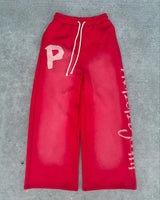 street wear mens black and red fashionable loose pants y2k straight leg cotton pants sport simple side letter casual pants unique default style 2426