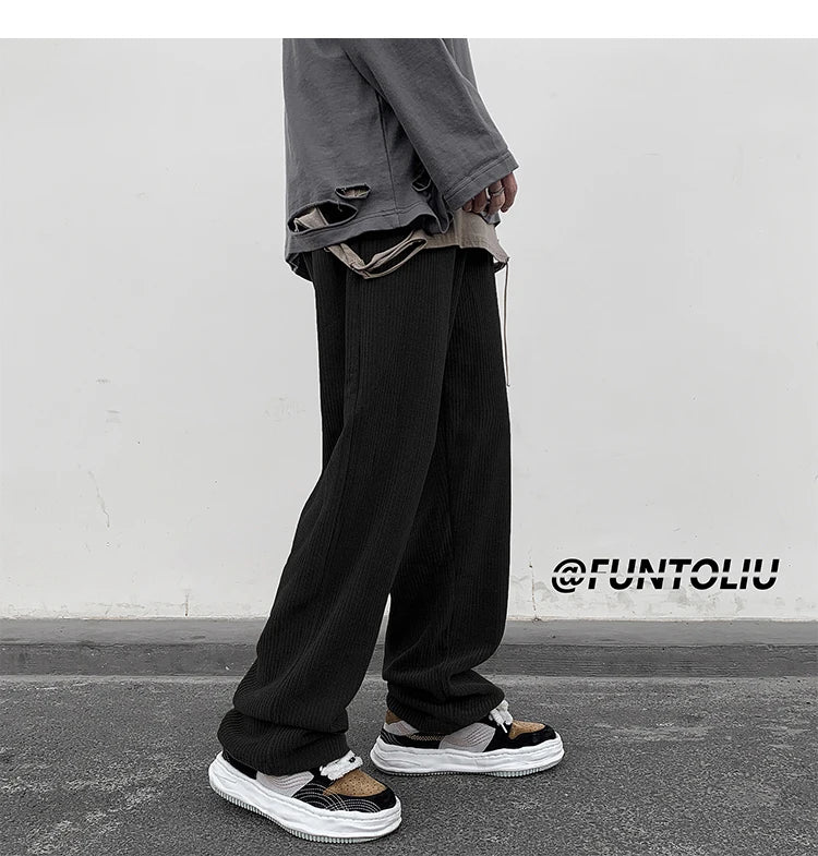 spring brown black corduroy pants men fashion retro casual pants men streetwear loose hip hop straight pants mens trousers m 2xl unique default style 3769