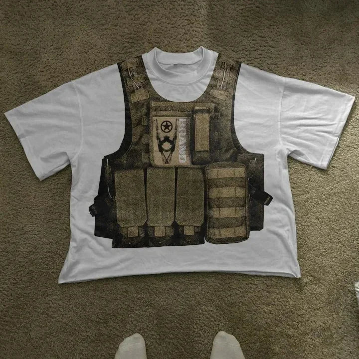 Harajuku Streetwear Y2K New T shirt Men Hip Hop Bulletproof Vest Graphic Print Oversized Cotton Short Sleeved Casual Tops Tees