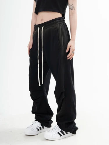 fashion washed distressed pants elastic waist drawstring men women hip hop casual sportwear pants unisex y2k streetwear joggers unique joggers style 552