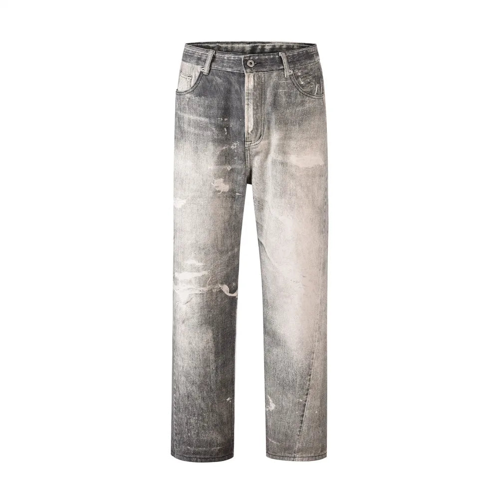 frog drift american style nostalgia vintage washable pure cotton loose zipper straight jeans long pants trousers for men women ripped baggy denim