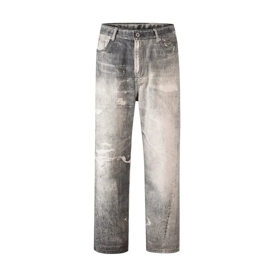 frog drift american style nostalgia vintage washable pure cotton loose zipper straight jeans long pants trousers for men women ripped baggy denim