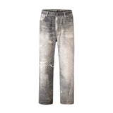 frog drift american style nostalgia vintage washable pure cotton loose zipper straight jeans long pants trousers for men women ripped baggy denim