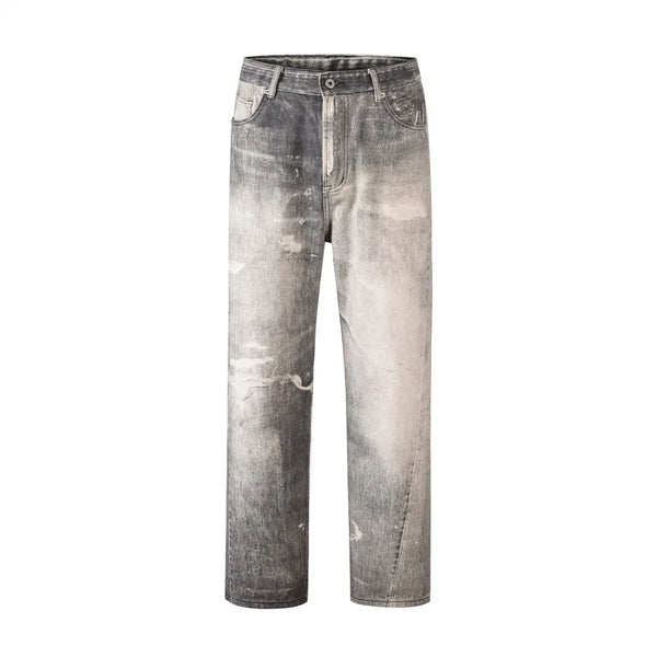 frog drift american style nostalgia vintage washable pure cotton loose zipper straight jeans long pants trousers for men women ripped baggy denim