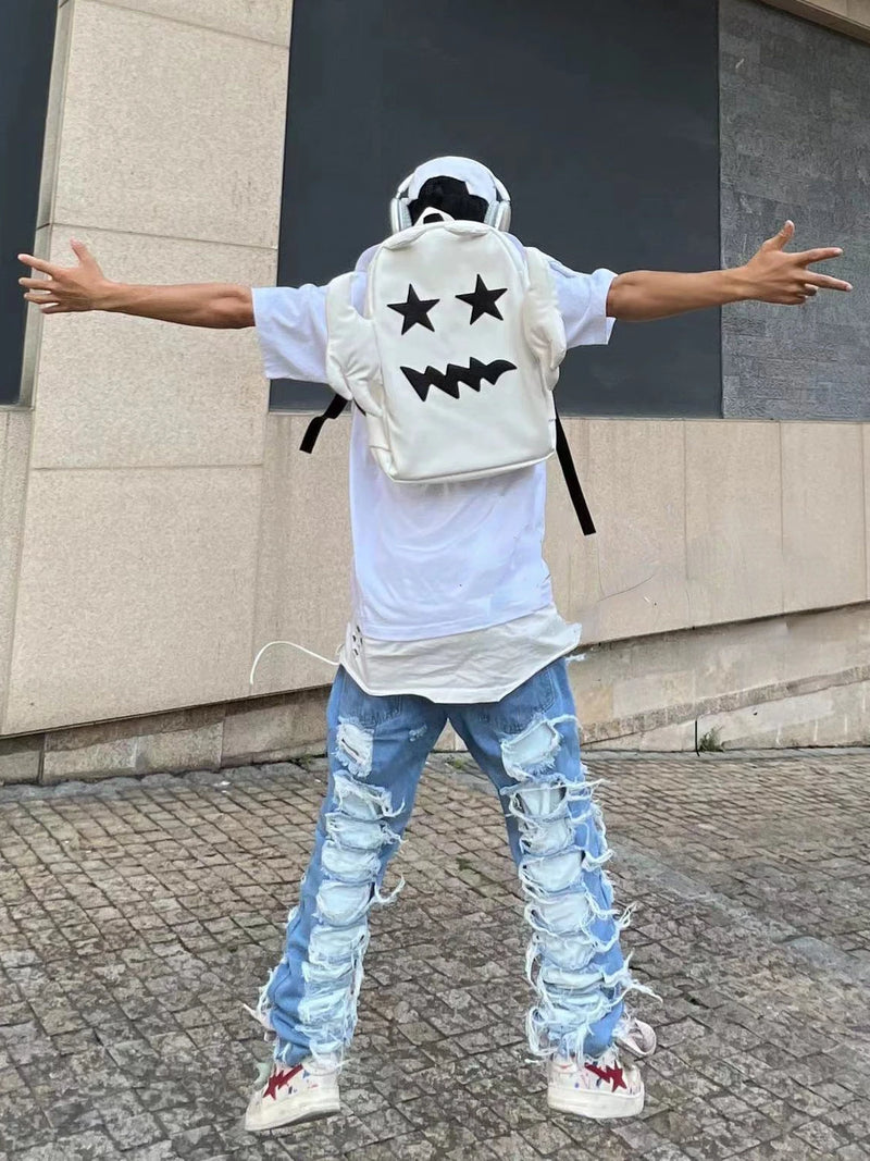 fashion destroyed ripped tassel holes denim jean pants mens casual loose straight baggy y2k jeans hip hop streetwear joggers unique joggers style 16