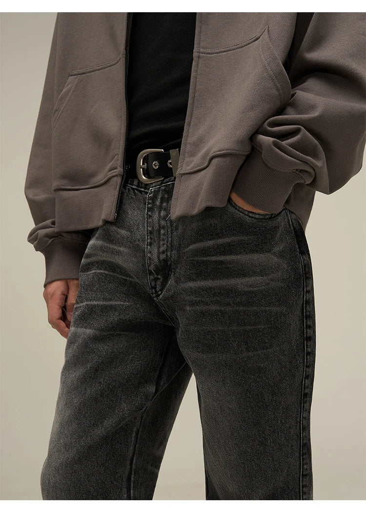 harajuku denim straight jeans men trousers high street zipper detachable fur bottom streetwear casual loose joggers jean pants unique joggers style 3977