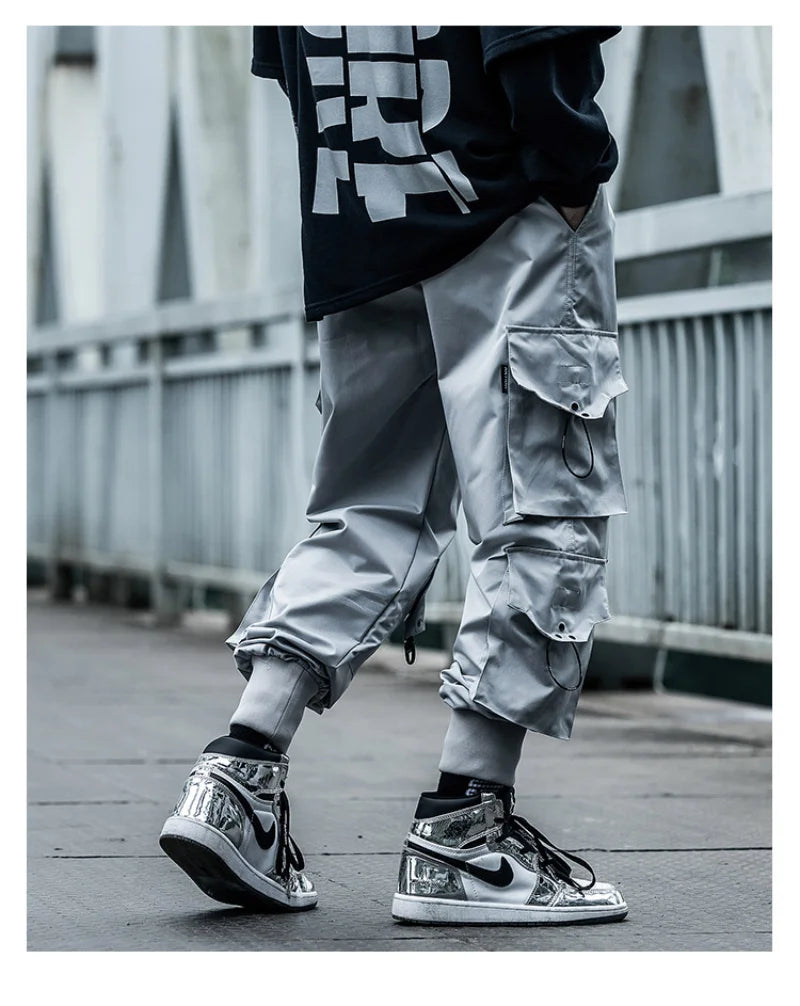 hip hop loose fit elastic waist cargo pants fashion side pocket ankle pants mens new casual drewstring sportwear pants joggers casual joggers