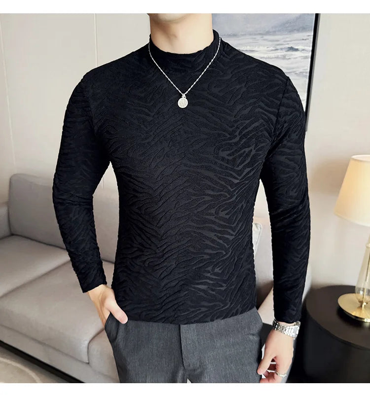 Cyberpunk Crying character – Semi Turtleneck Stretch Slim Fit T Shirt Men Long Sleeve Thi
