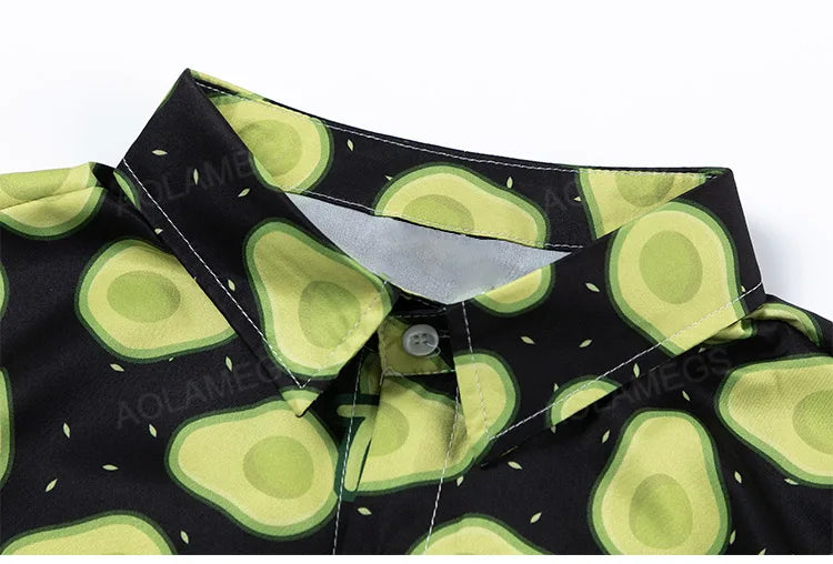 Men Summer Short Sleeved Shirt Avocado Green All Over Printed Shirt Hawaiian Beach Casual Top Fresh Interesting Loose Top Unisex