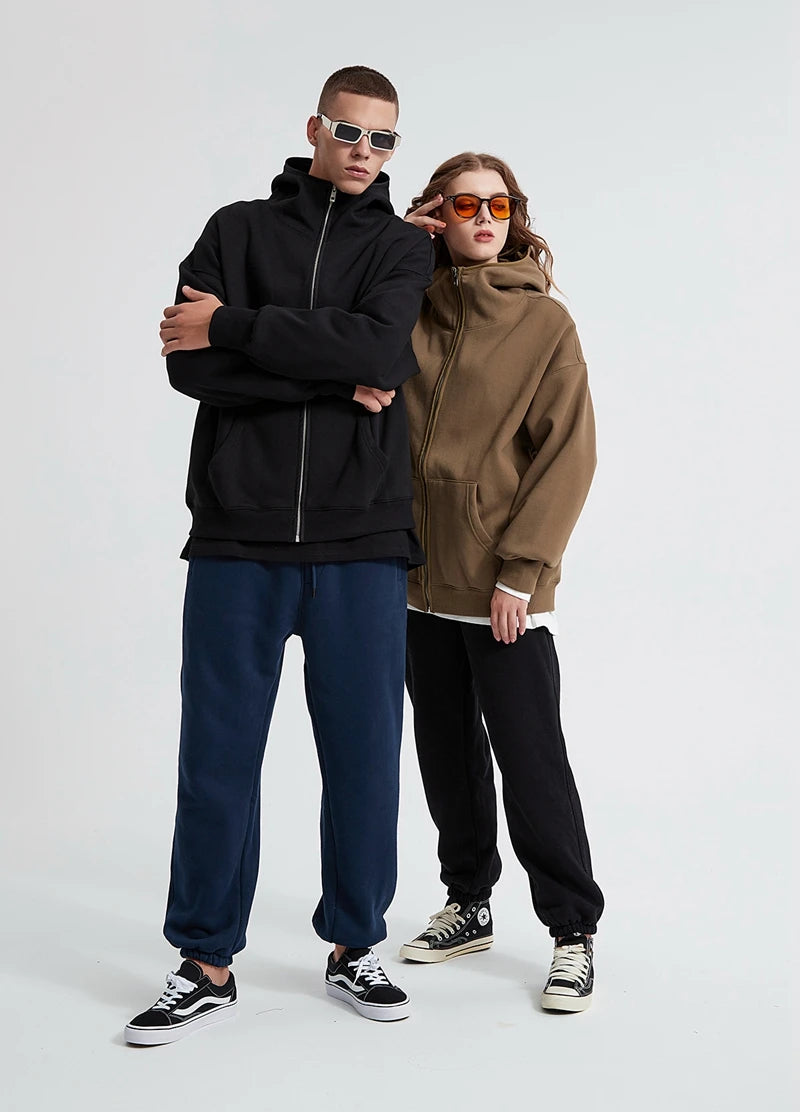 sadcore crying character featuring streetwear solid color ninja zipper hoodies mens fleece turtleneck cardigan outdoor oversized hoody plus velvet charge coat