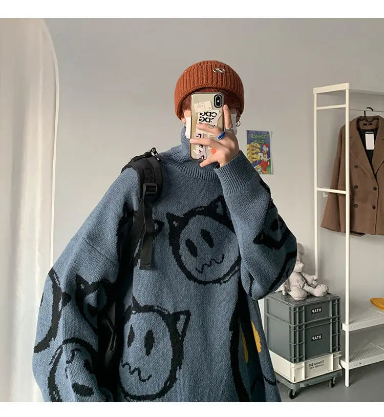 techwear flame hoodie for men, oversized streetwear fit with bold knit design, mens fashion layer for modern streetwear colle