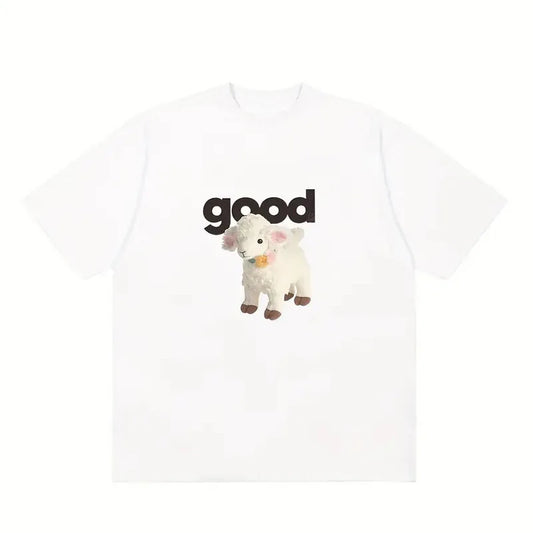 flame comic tee with layered glitch type and street visuals