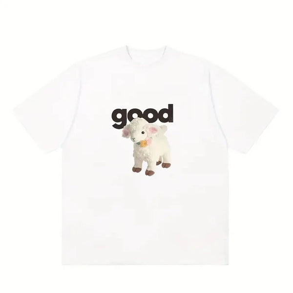 flame comic tee with layered glitch type and street visuals