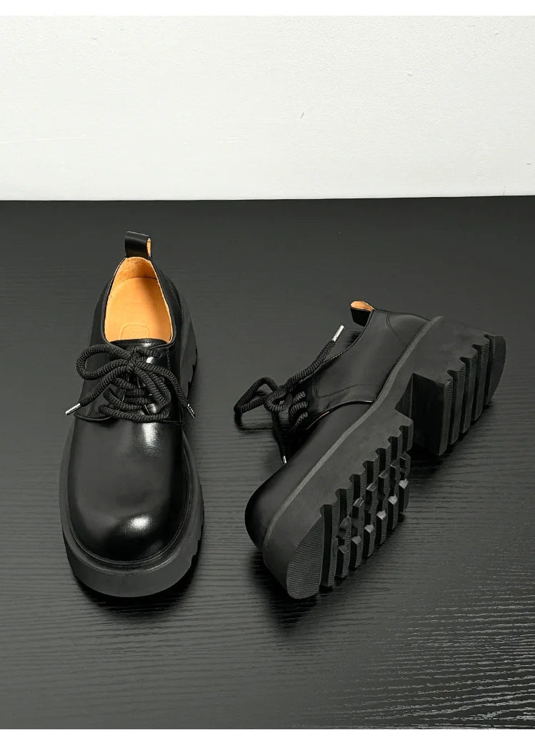 Genuine Leather Increasing Rubber Foam Sole Lightweight Derby Shoes Men Streetwear Fashion Real Cow Leather High Heels Shoes