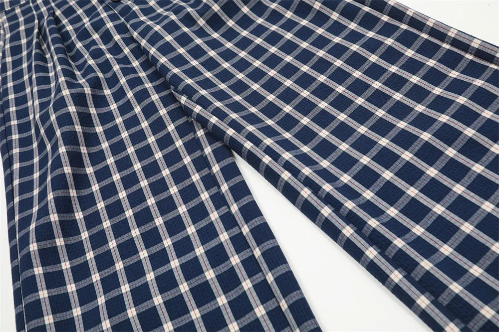 men women american streetwear fashion loose plaid wide leg straight pant boyfriend button down sports casual pants trousers unique default style 1420