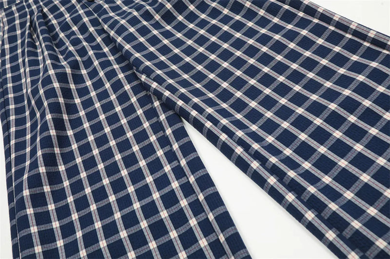men women american streetwear fashion loose plaid wide leg straight pant boyfriend button down sports casual pants trousers unique default style 1420