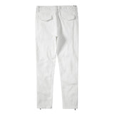 mens hole ripped white ankle zipper button jeans pants straight pockets solid color high street retro loose denim trousers unique jeans style 235