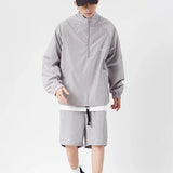 quick drying two piece set men loose casual street sweatshirt shorts y2k stand collar casual loose lightweight suits american relaxed fit shorts