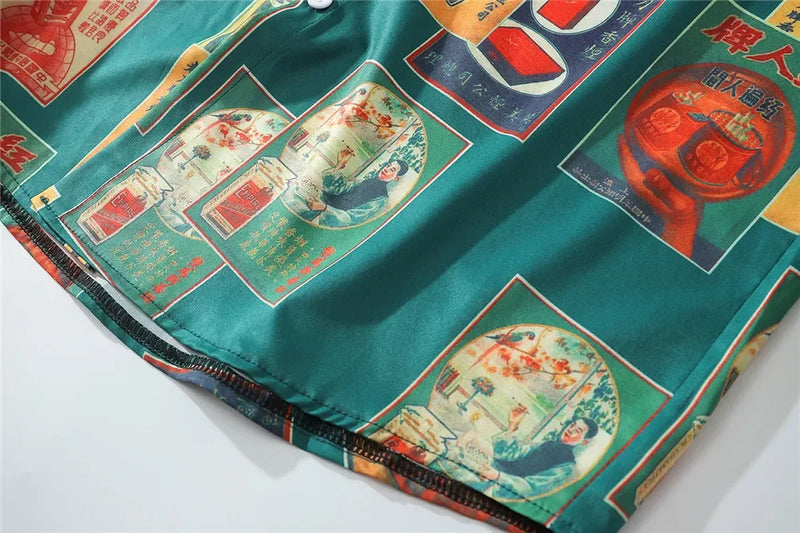 Dark Icon Vintage Printed Shirts Men Turn-down Collar Men's Shirt Streetwear Shirts for Man