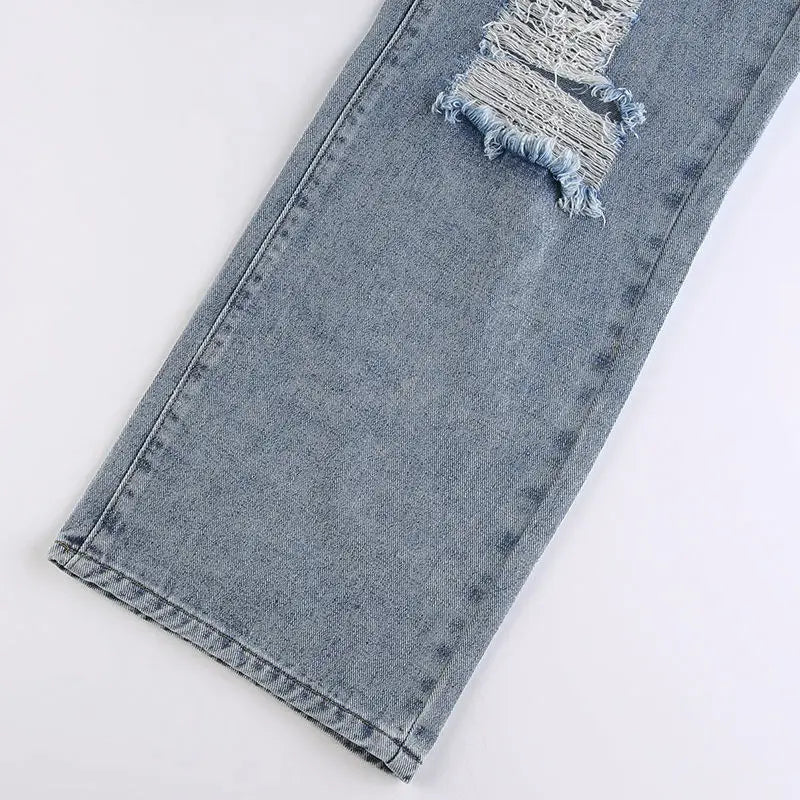 streetwear straight pants ladies ripped jeans mid waist loose wide leg pants ladies jeans y2k summer high street cargo pants unique cargo style 2747
