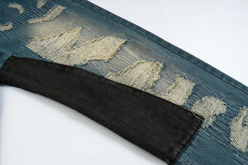 destroy ripped scratched patchwork denim jeans mens casual straight biker zipper trousers streetwear hip hop jean pants joggers unique joggers style 3915