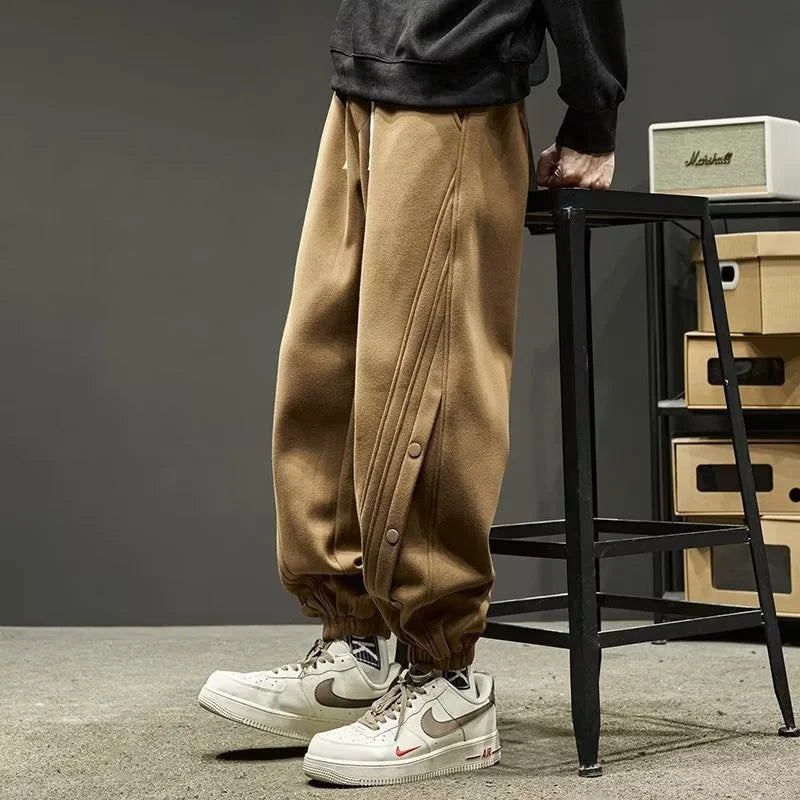 Autumn Casual Joggers Sports Pants Mens High Street Baggy Breasted Trousers