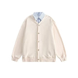 mens casual 2 pcs sets fake two pieces cotton shirt corduroy street wide leg pants sets japanese college retro couples suit unique default style 4569