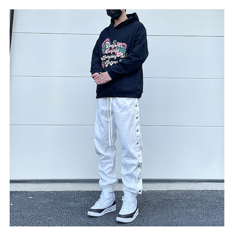 washed distressed denim sweatpant cashew flower patchwork oversized splice buckle jogging jeans casual button baggy men clothing unique joggers style 4343