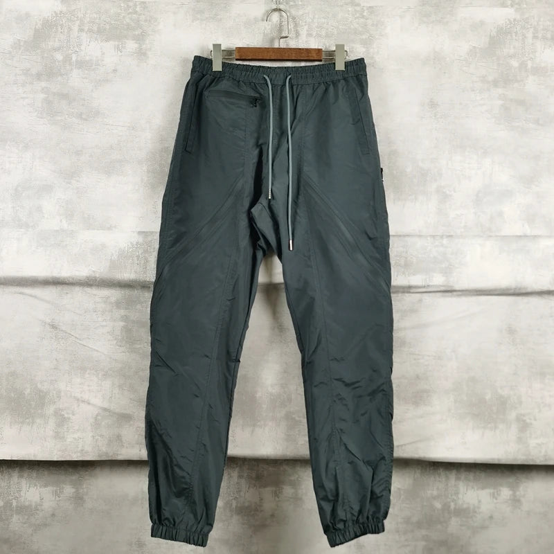 nylon deconstructed zipper up splicing cargo pant for mens black overalls streetwear function bilayer slim fit joggers pants unique joggers style 1385