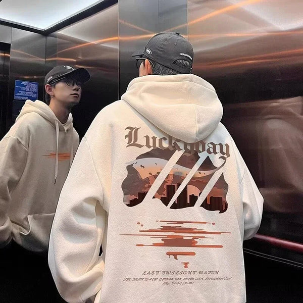 New Hip Hop Graphic Pullover Hoodies For Men Cotton Fleece Vintage Hoo
