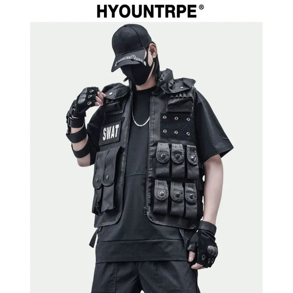 oversized fit featuring hip hop sleeveless vests adjustment cargo waistcoat with pockets zipper military jacket fashion streetwear mens tactical vests design – premium quality jacket for men