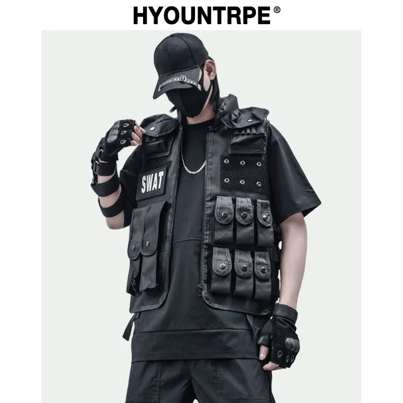 oversized fit featuring hip hop sleeveless vests adjustment cargo waistcoat with pockets zipper military jacket fashion streetwear mens tactical vests design – premium quality jacket for men