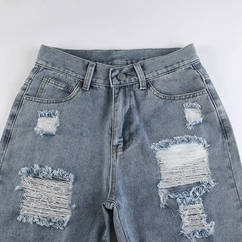 streetwear straight pants ladies ripped jeans mid waist loose wide leg pants ladies jeans y2k summer high street cargo pants unique cargo style 2741