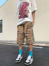 destroy ripped big holes spliced denim jeans shorts hip hop loose short pant harajuku half baggy jeans mens summer casual shorts unique jeans style 2673