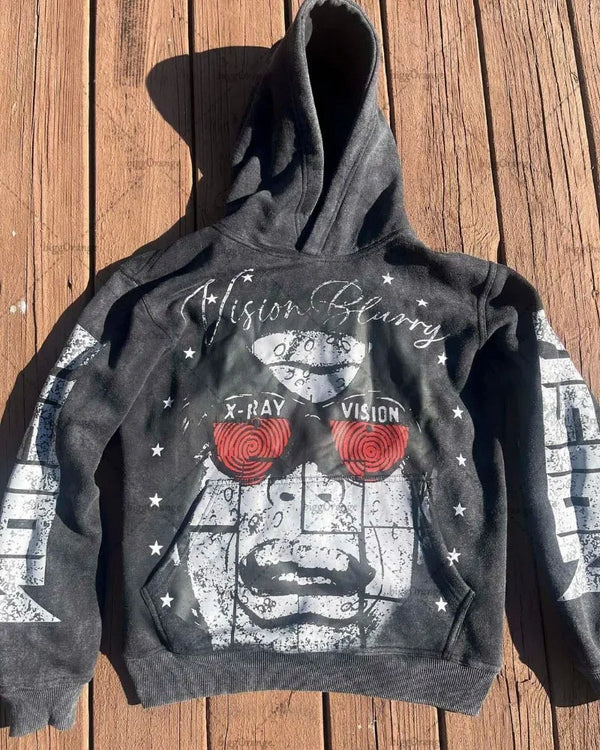 2023 New Gothic Punk Cartoon Print Oversized Hoodie Mens Y2K Fashion S