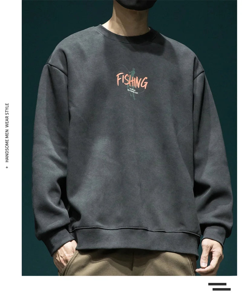 Autumn Funny Fishing Graphic Print Sweatshirts For Men High Street Let