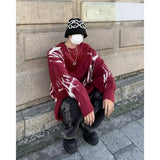varsity flame knitwear, statement sweater, cozy knitwear for men, oversized grunge aesthetic winter top
