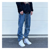washed distressed denim sweatpant cashew flower patchwork oversized splice buckle jogging jeans casual button baggy men clothing unique joggers style 4366