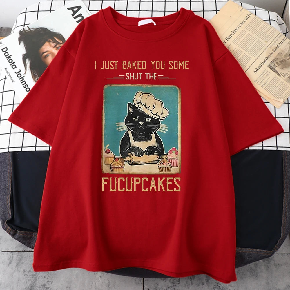 Anime Oversized shirt – Hardworking Cake Chef Cat Tshirt Man Printed Trendy Streetwe